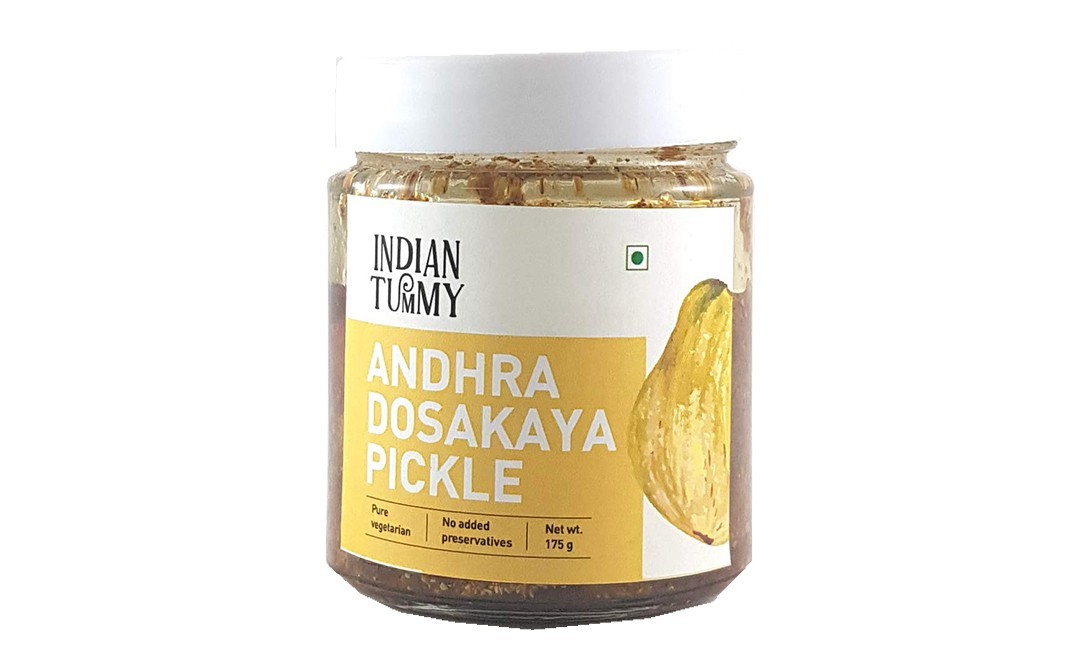 Indian Tummy Andhra Dosakaya Pickle    Glass Jar  175 grams